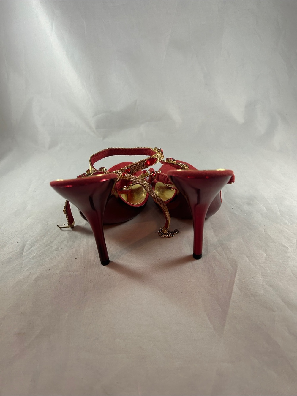Red Jeweled T-Strap Slingback Heels - Picture 14 of 15